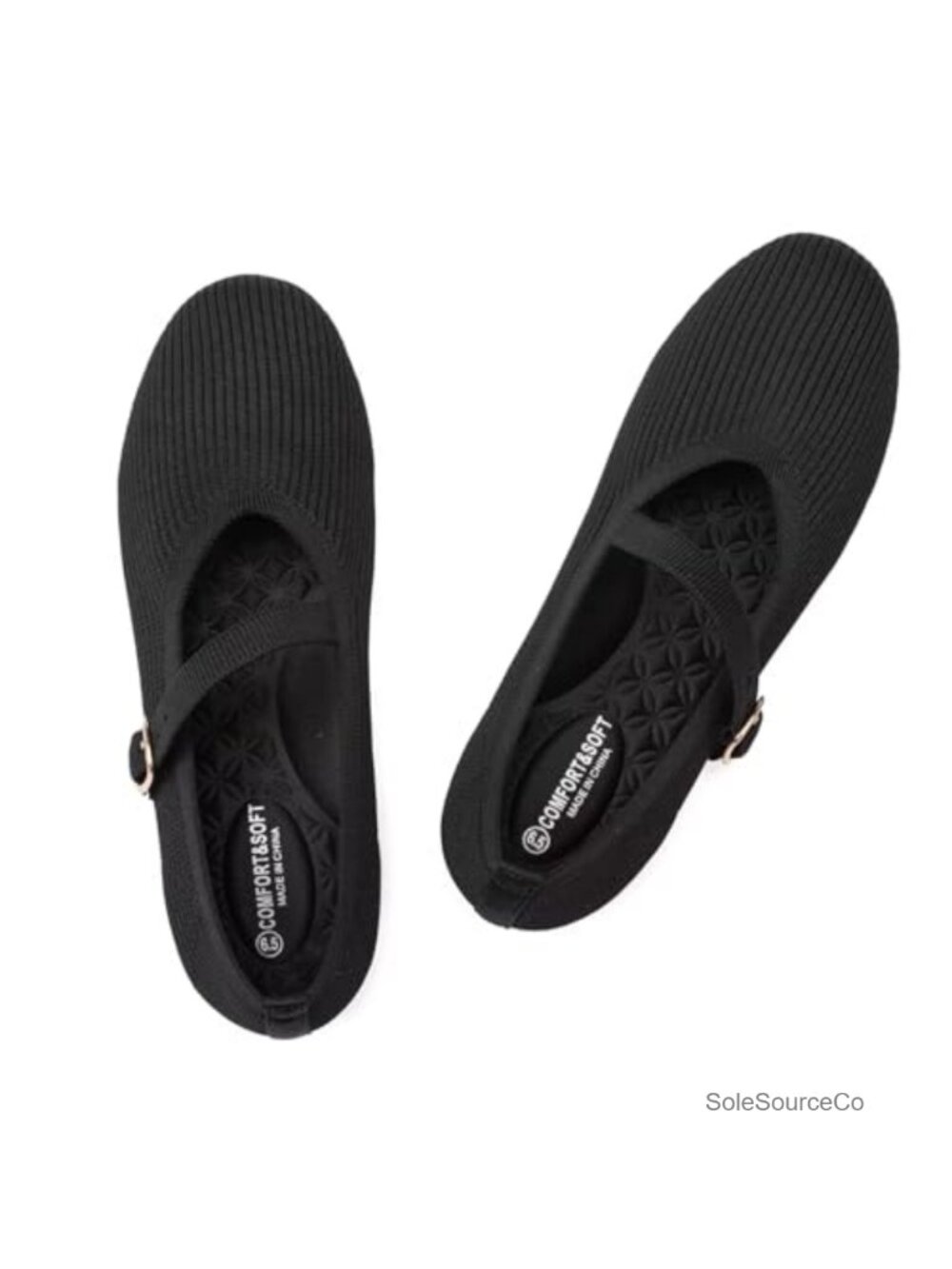 Women's Mary Jane Flats Adjustable Strap Round Toe Knit Work Shoes